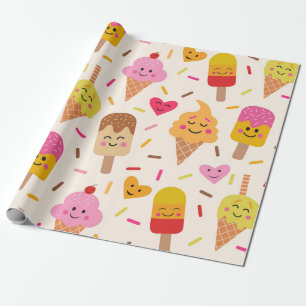 Papier Cadeau Kawaii Souriant Anniversaire de enfant crème glacé