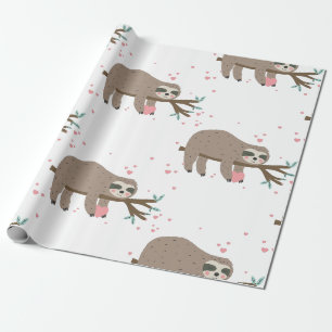 Papier Cadeau kawaii valentines jour coeur paresseux