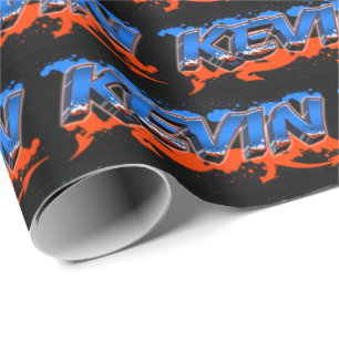 Papier Cadeau Kevin Prénom Graffiti blue orange