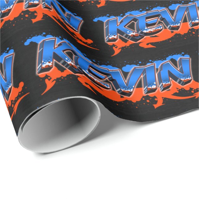 Papier Cadeau Kevin Prénom Graffiti blue orange (Coin rond)
