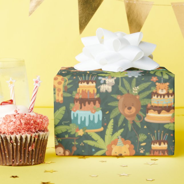 Papier Cadeau Kids Birthday Jungle Themed Wrapping Paper (Fête d'anniversaire)