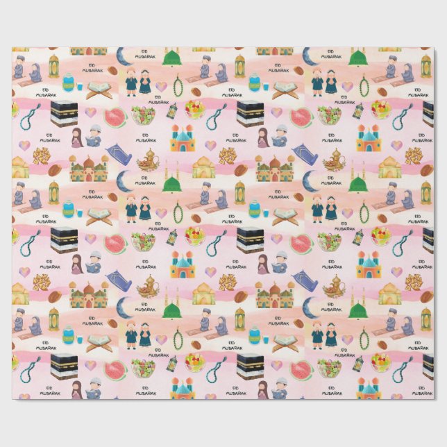 Papier Cadeau Kids Islamic Gift Wrap – Colourful Eid & Ramadan (Plat)