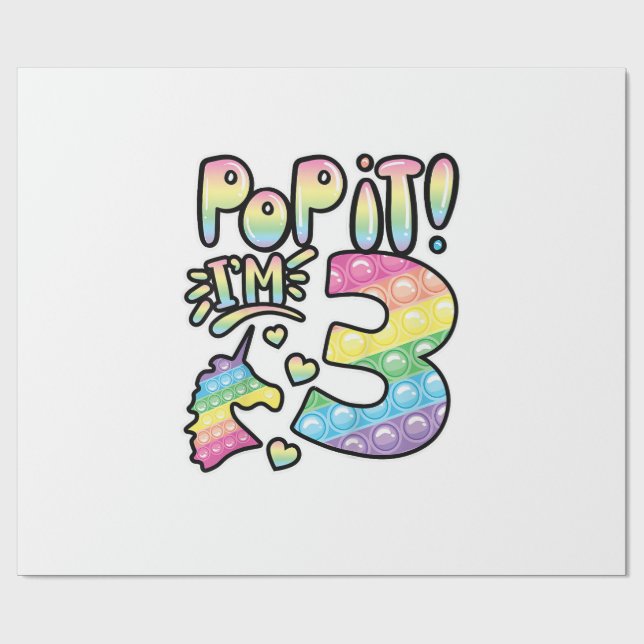 Papier Cadeau Kids Pop It 3e anniversaire Filles 3 ans Fidget  (Plat)