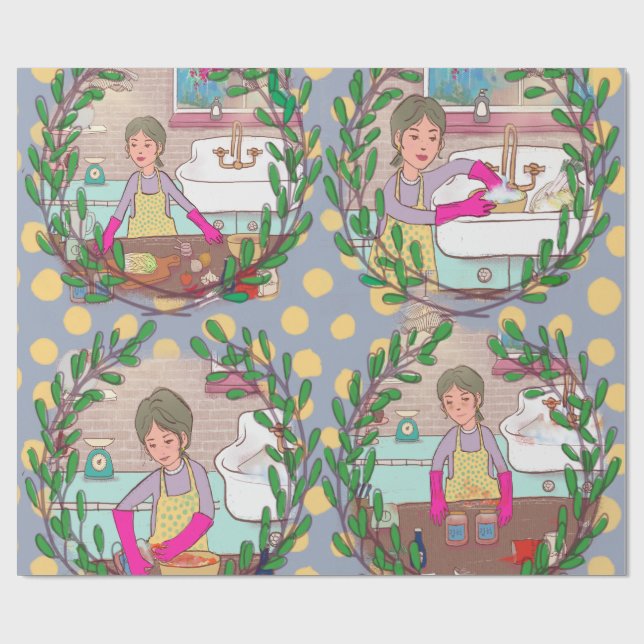Papier Cadeau Kimchi Making Pattern – Illustrated Korean Food Wr (Plat)