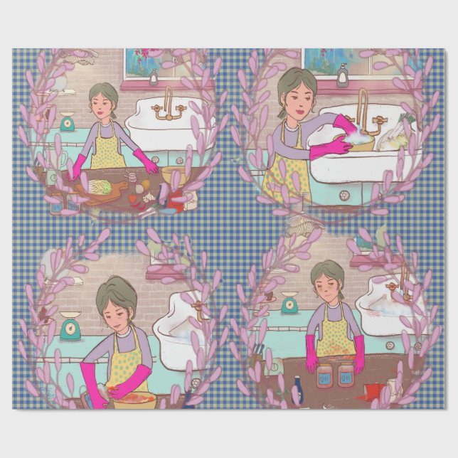 Papier Cadeau Kimchi Making Pattern – Illustrated Korean Food Wr (Plat)
