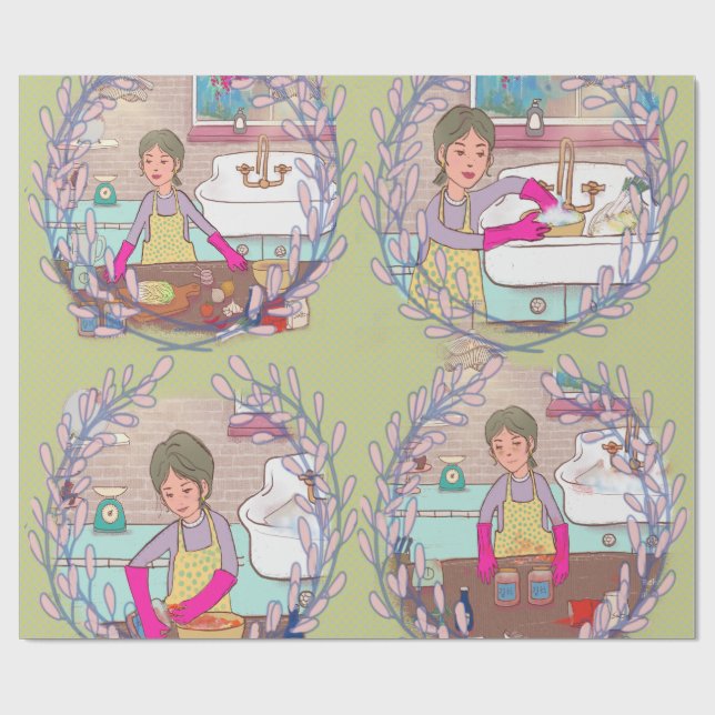 Papier Cadeau Kimchi Making Pattern – Illustrated Korean Food Wr (Plat)