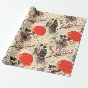 Papier Cadeau Kimono Couple Sakura Romantique Motif (3)