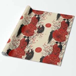 Papier Cadeau Kimono Couple Sakura Romantique Motif (4)