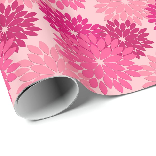 Papier Cadeau Kimono floral moderne Impression, Coral rose (Coin rond)