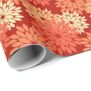 Papier Cadeau Kimono Floral Moderne Impression, Mandarin Orange