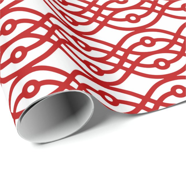 Papier Cadeau Kimono imprimé, blanc et rouge foncé (Coin rond)