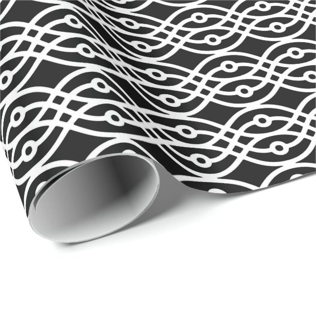 Papier Cadeau Kimono imprimé, blanc sur noir (Coin rond)