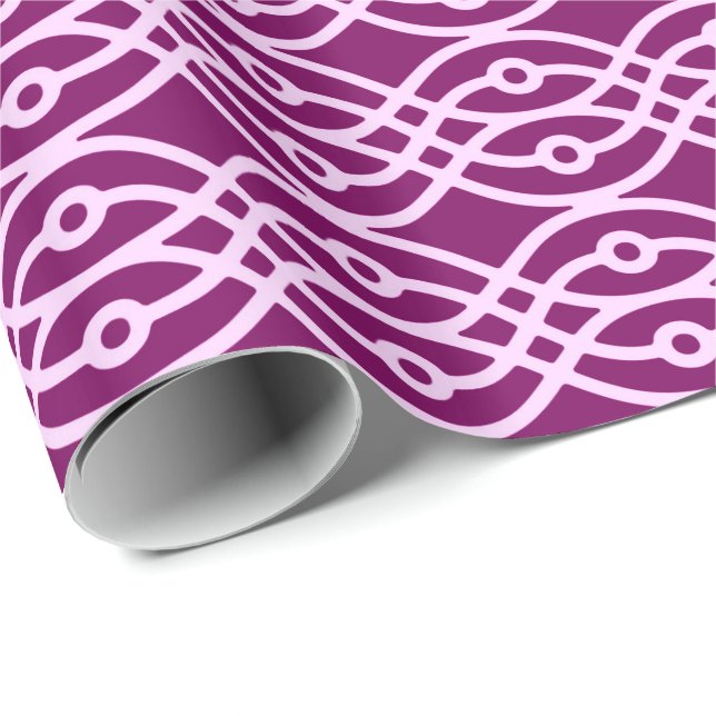Papier Cadeau Kimono imprimé, prune et rose (Coin rond)