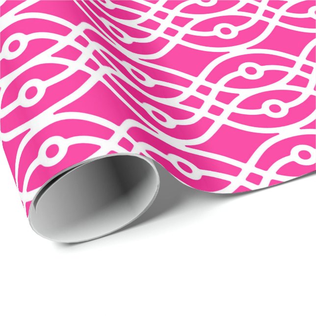 Papier Cadeau Kimono imprimé, rose fuchsia et blanc (Coin rond)