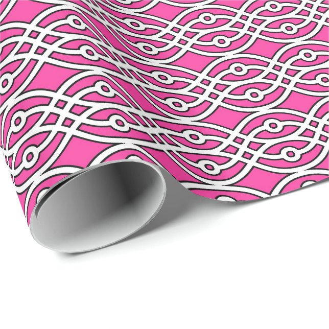 Papier Cadeau Kimono imprimé, rose fuchsia et blanc (Coin rond)
