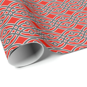 Papier Cadeau Kimono imprimé, rouge, gris et blanc