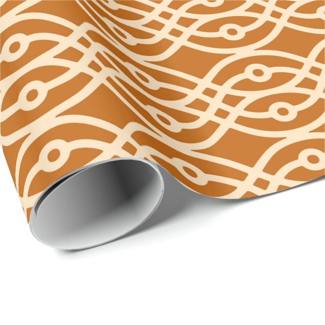 Papier Cadeau Kimono imprimé, terre cuite et pêche (Coin rond)