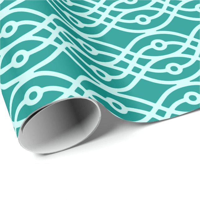 Papier Cadeau Kimono imprimé, turquoise et aqua (Coin rond)