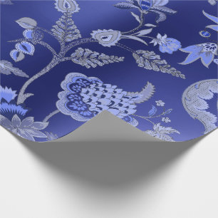 Papier Cadeau Kimono Oriental Floral Sapphire Cobalt Blue Garden
