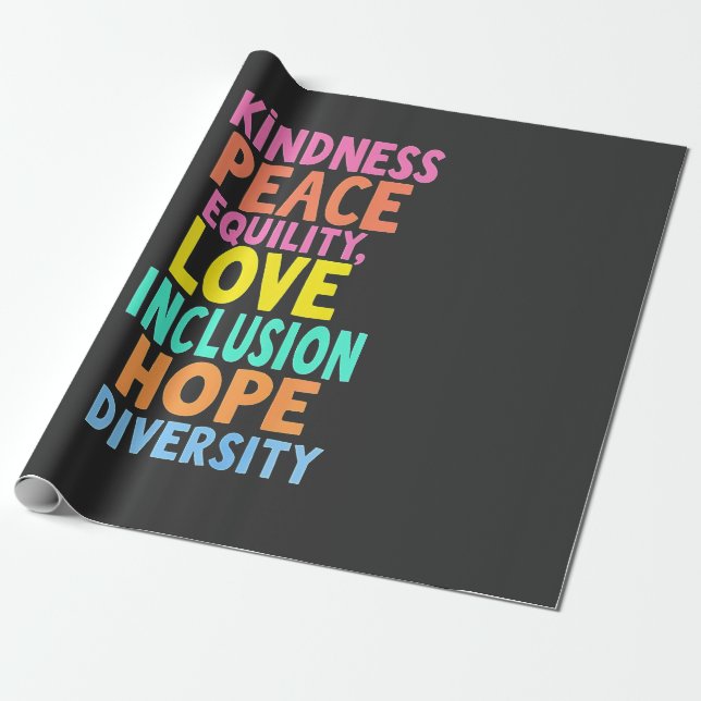 Papier Cadeau Kindness Peace Equality Love Inclusion Hope Divers (Déroulé)