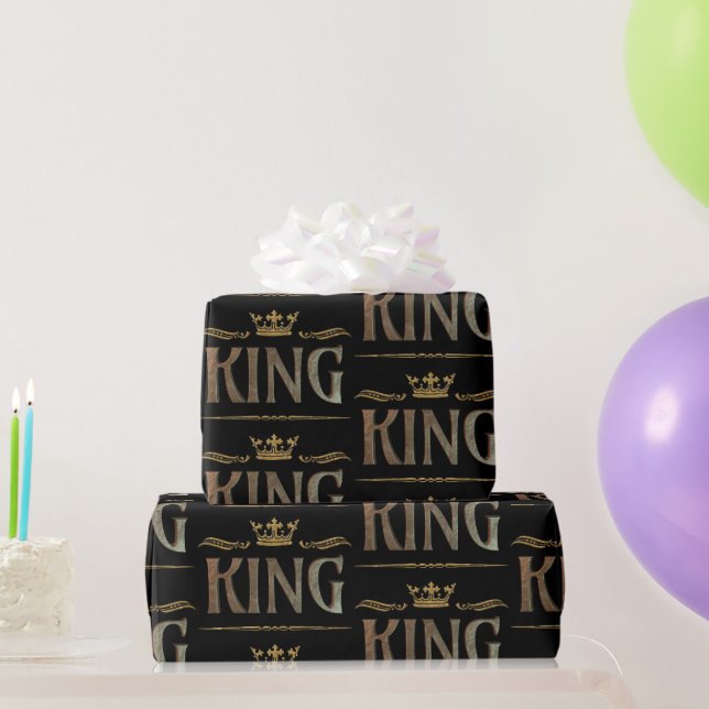 Papier Cadeau KING Pourcentage Lettering Crown Fête des pères Lo (Cadeaux de fête)