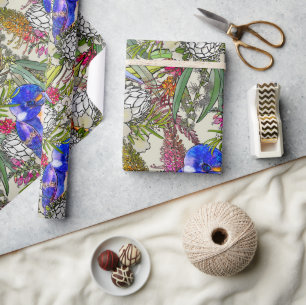Papier Cadeau Kingfisher et Fleurs amérindiennes australiennes