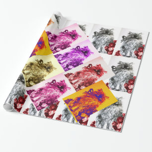 PAPIER CADEAU KITTY CAT / KITTEN AVEC ROSES ROUGES