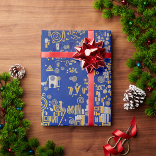 Papier Cadeau Klimt  Inspiré bleu, or, cuivre platine 