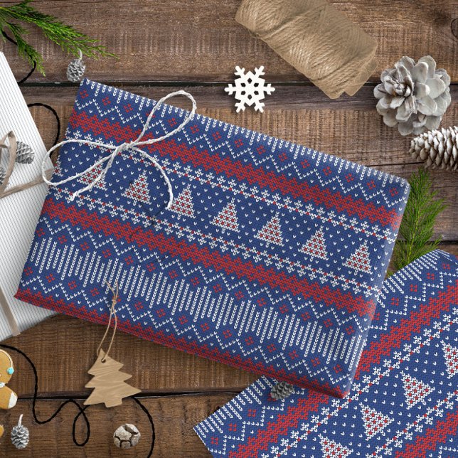 Papier Cadeau Knitted Stitch Pattern2 Navy/ID208 (Créateur téléchargé)