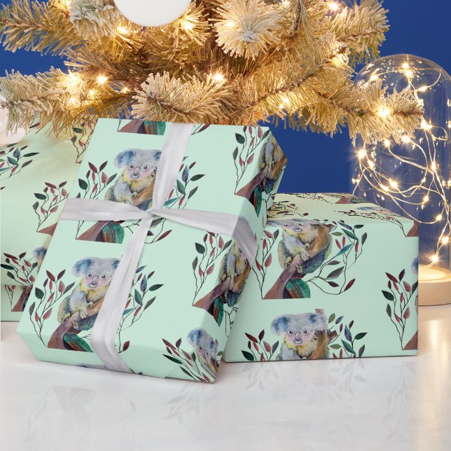Papier Cadeau Koala assis dans un eucalyptus  (Vacances)