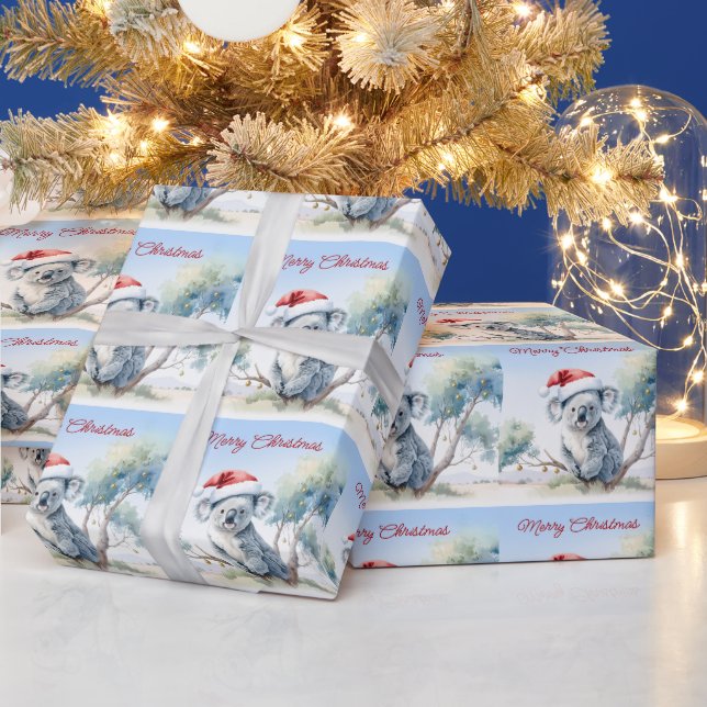 Papier Cadeau Koala assis dans un eucalyptus Joyeux Noël (Vacances)