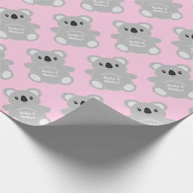 Papier Cadeau Koala Baby shower fille (Coin)