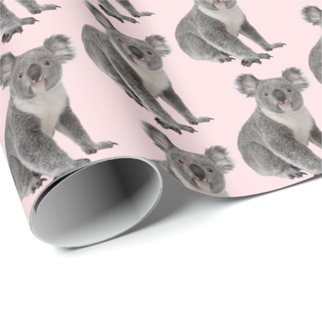 Papier Cadeau Koala Bears sur rose blush (Coin rond)