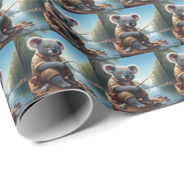 Papier Cadeau Koala Fishing (Coin rond)