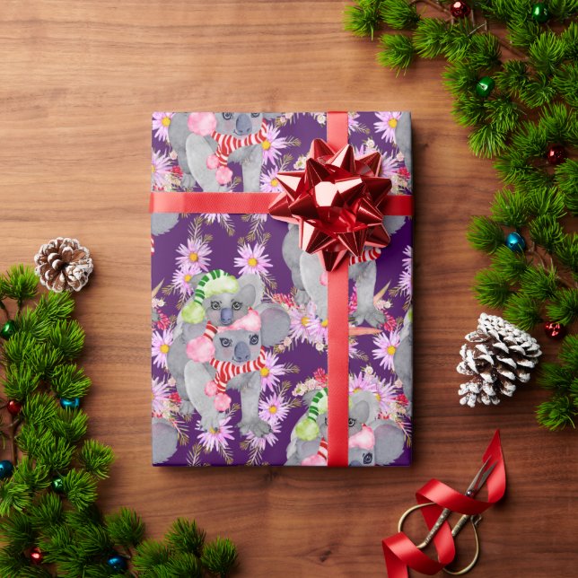 Papier Cadeau Koala Noël Botanique Festif Violet (Cadeau de vacances)