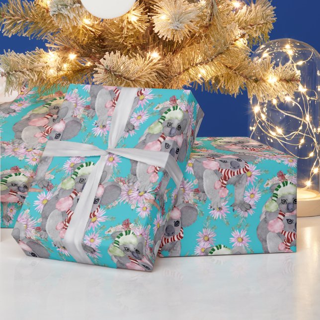 Papier Cadeau Koala Noël Botanique Vintage Bleu (Vacances)