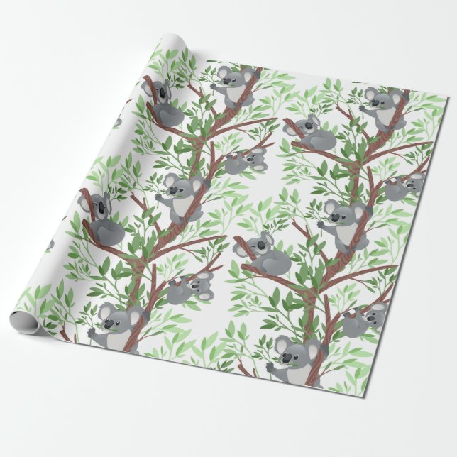 Papier Cadeau Koalas Dans Un Arbre (Déroulé)