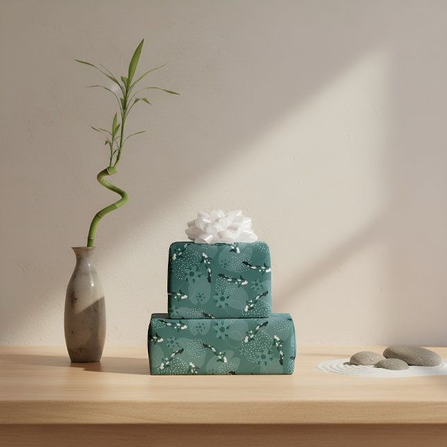 Papier Cadeau Koi étang monochrome turquoise (Créateur téléchargé)