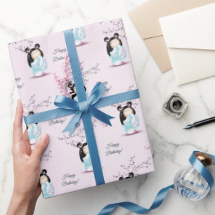 Papier Cadeau Kokeshi Doll Cherry Blossom   Anniversaire de la f