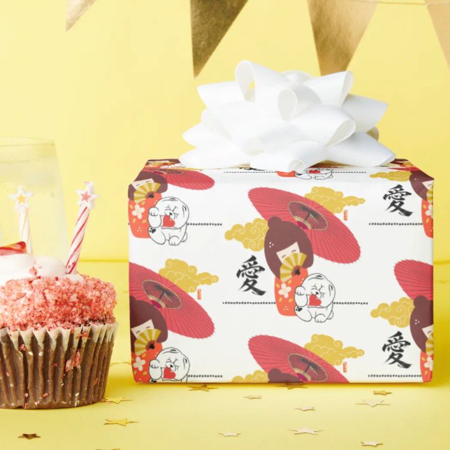 Papier Cadeau KOKESHI LOVE  Chow Valentine  (Créateur téléchargé)