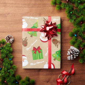Papier Cadeau Kraft Joyeux Arbre de Noël Père Noël Cadeaux Rudol