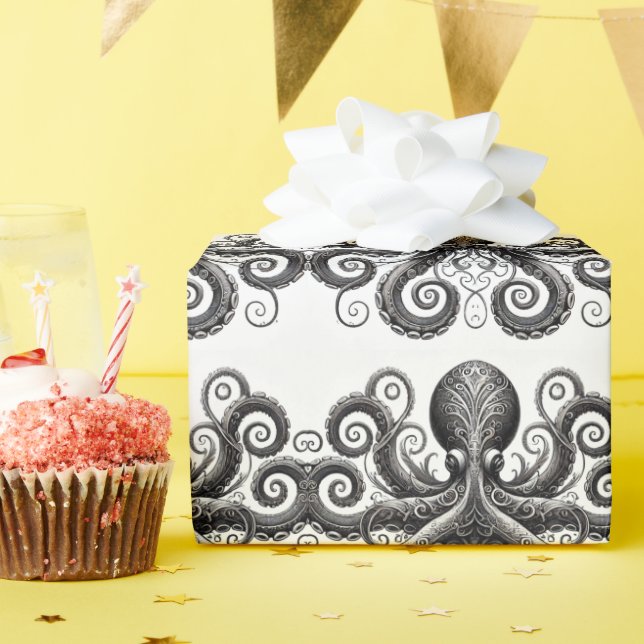 Papier Cadeau Kraken Steampunk Octopus Ornate Black (Fête d'anniversaire)