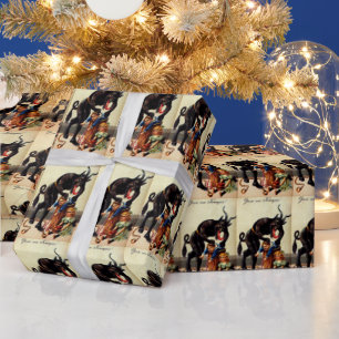 Papier Cadeau Krampus Enfants en panier Vacances Noël Enveloppem