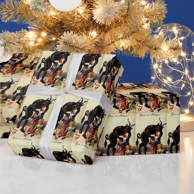 Papier Cadeau Krampus Enfants en panier Vacances Noël Enveloppem (Vacances)