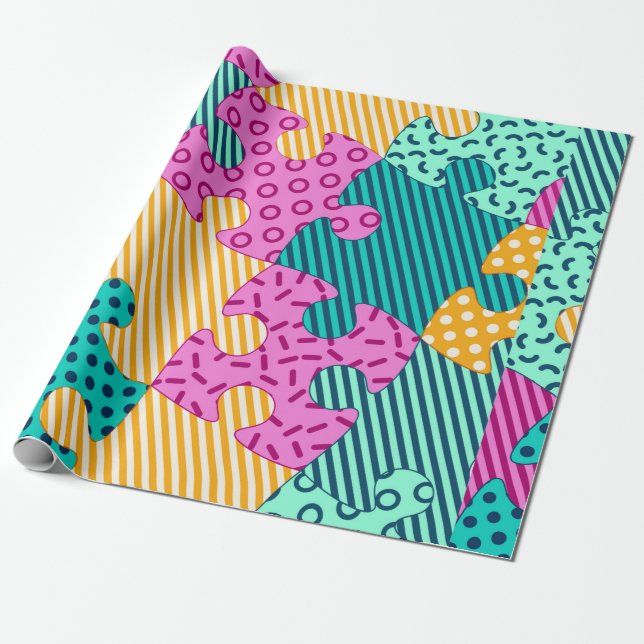 Papier Cadeau La bannière aux puzzles géométriques, Memphis back (Déroulé)