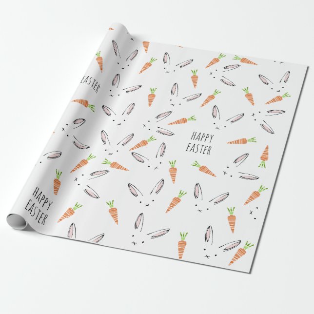 Papier Cadeau La carotte de lapin de Bunny Grand Motif de Pâques (Déroulé)