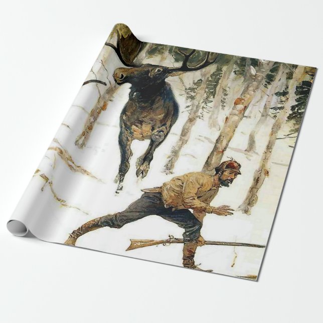 Papier Cadeau La chasse à l'orignal par Frederic Remington (Déroulé)