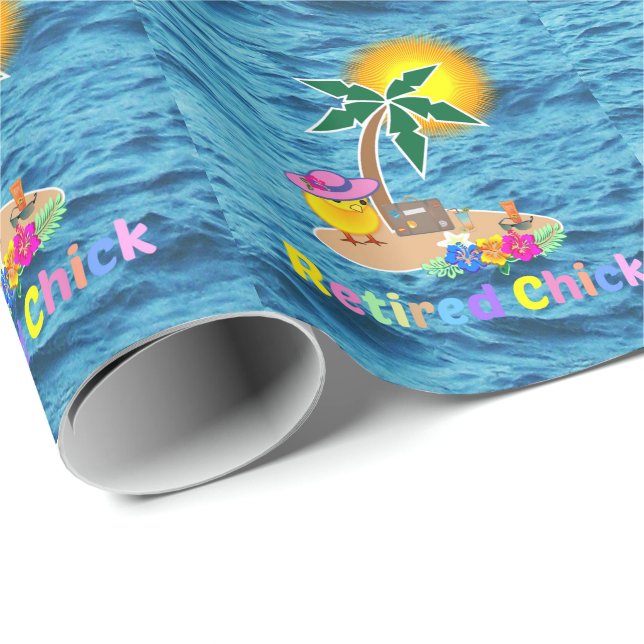 Papier Cadeau La Chick retraitée sur une île tropicale (Coin rond)