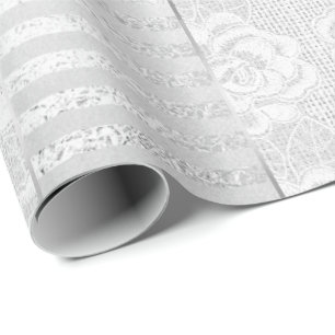 Papier Cadeau La dentelle blanche d'argent floral royal de roses
