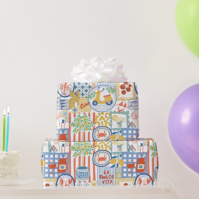 Papier Cadeau La Dolce Vita Italian Summer Lemons Mediterranean  (Cadeaux de fête)